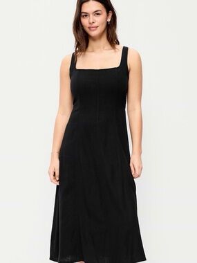 Fit and flare sleeveless linen blend midi dress